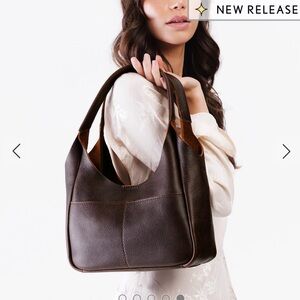 Portland Leather Brown Pebbled Leather Shoulder Bag
